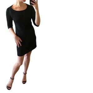 StyleMint Black Stretchy Jersey Fitted 3/4 Crop Sleeve Mini Dress